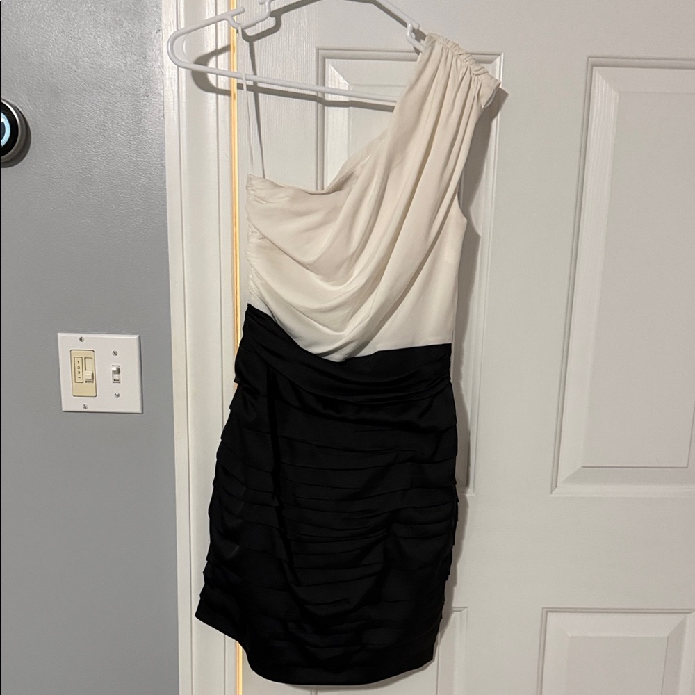 Express One-Shoulder Black and Cream Dress